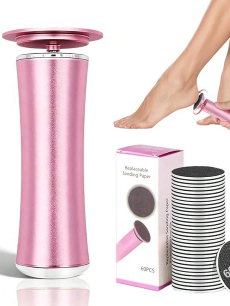 Foot File, Electric Pedicure File USB Plug And Play, Adjustable Speed Foot Callus Remover, Foot And Callus File With 60 Replacement Sandpaper Discs (Pink) - View 1