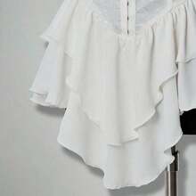 ICON Vestido corto de gasa con volantes en el hombro, cintura fruncida y estampado jacquard para mujer, elegante para fiestas y uso casual - Beis - Ver 6