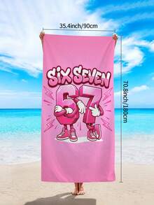 1条粉色“SIX SEVEN”个性化时尚沙滩巾，卡通“67”印花超细纤维速干吸水大号沙滩巾，可作浴巾、沙滩泳巾、浴室用品、游泳巾、健身巾、瑜伽巾、露营巾等，柔软舒适，轻便易携，防风防晒，适合夏季旅行、浴室装饰、海滩度假必备礼品披肩沙滩巾（单面印花） - 粉紅色67 - 查看 12