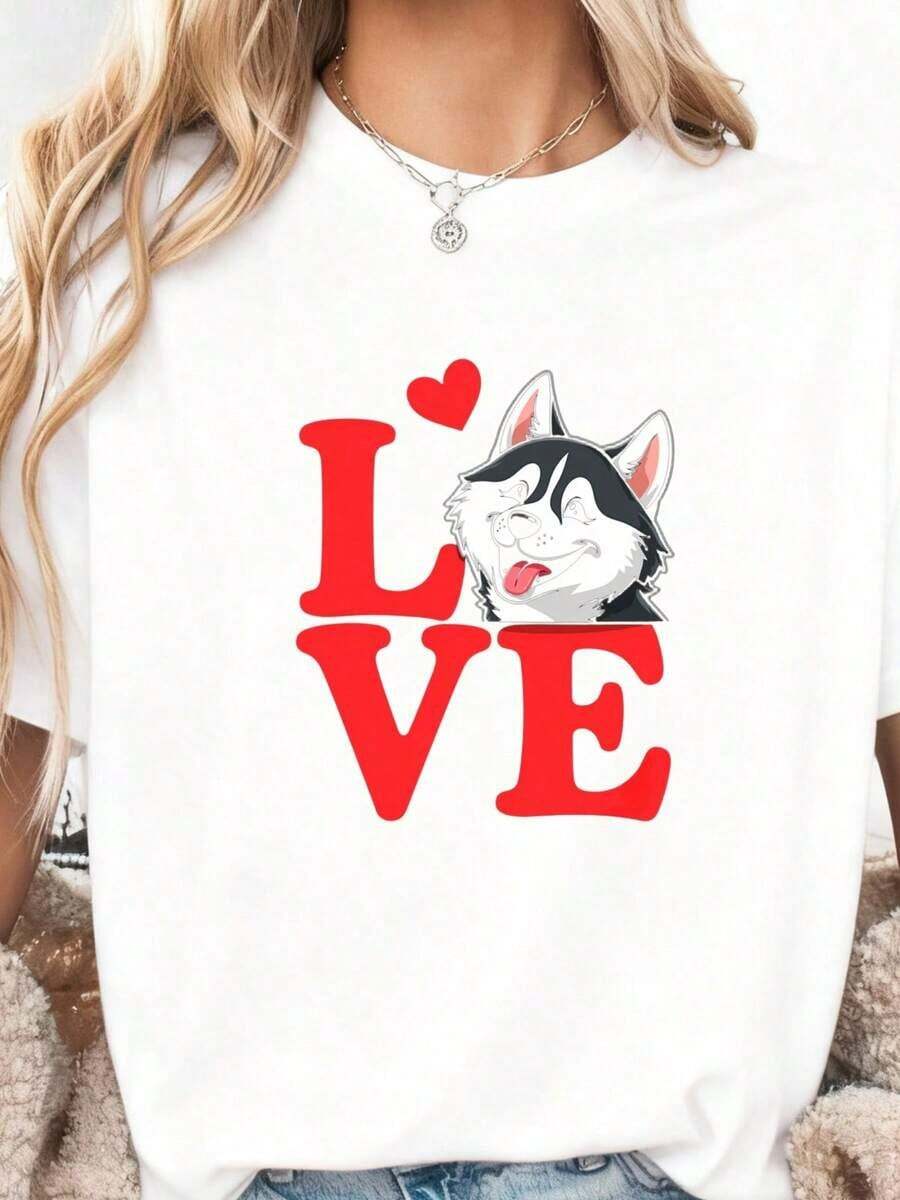 I Love Huskies, Husky Dog T-Shirt, Gift For Husky Lovers, Dog Lover T-Shirt, Siberian Husky T-Shirt, Cute Husky T-Shirt, Dog Owner T-Shirt, 100% Cotton - 白色1 - 查看 1