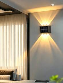 2 / 1pc Solar Wall Light, Outdoor 6 LED Beads Deck Lights, Wall Light, For Courtyard, Street, Fence, Garage, Garden Perfect Decoration - Black - View 13