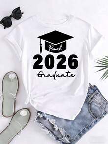 Graduation T-Shirt With Graduation Cap Design 2026 For Graduation Celebration 220g - White - View 3