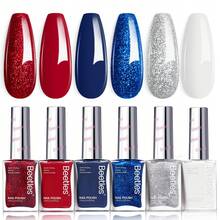 Beetles 4th Of July Nail Polish - Starlight Stripes With Star Sticker, 6 Colors Red White And Blue Nail Polish Set Sparkle Glitter Fingernail, Quick Dry Long Lasting DIY Red White And Blue Nails Art - 6 Colors Starlight Stripes - 查看 9