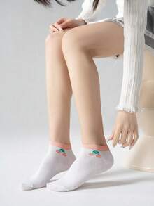 1/8 双可爱粉色甜美女孩 3D 短袜，透气吸湿亲肤，适合日常穿着、校园、运动，图案多样，一周不重复，春夏款 - 彩色 - 查看 4