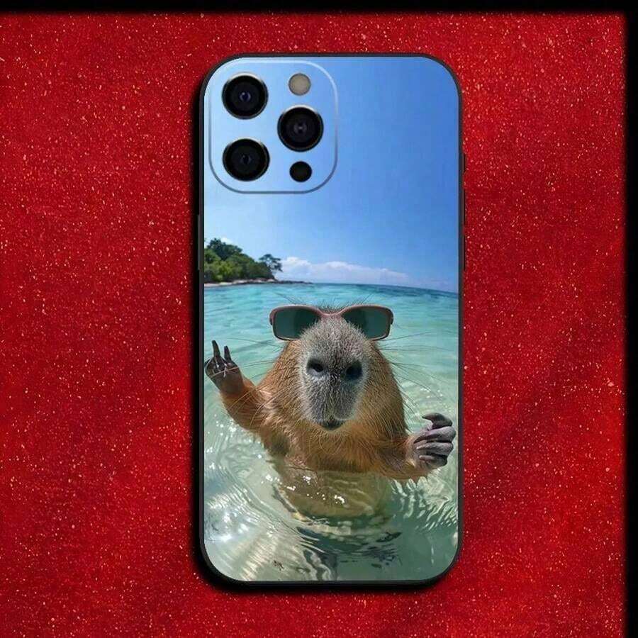 Cute Capybara Phone Case Compatible With 16, 15, 14, 13, 12, 11, Pro, X, XS, Max, XR, Plus, Mini Soft Black Cover, Compatible With 17 Pro Max Case, 17 Pro Case, 17 Case, 16 Pro Max Case - Z1 - 查看 1
