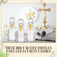 Juego de 100 piezas de botellas de agua bendita de vidrio, incluye 25 cruces doradas, 25 botellas de agua bendita, 25 bolsas de organza transparentes, 25 lazos, adecuado para regalos de comunión, bautizo, boda y regalos de fiesta temática - A - Ver 6
