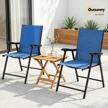 Outsunny Folding Patio Chairs Set Of 2, Outdoor Dining Chairs With High Back, Breathable Mesh Seat, Armrests, Steel Frame Outdoor Chair Set For Lawn, Garden, Deck, Balcony, Blue - Blue - View 2