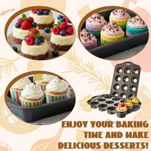 12-Cup Non-Stick Carbon Steel Mini Muffin Pan With Removable Bottom, 13 X 8 Inch Cheesecake Pan, Mini Cheesecake Pan, Non-Slip Muffin Pan Baking Supplies - Black - View 6