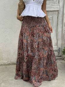 Women's Long Bohemian Print Skirt, Casual For Vacation And Everyday Wear, Spring/Summer - Brown Oxide - View 5