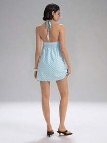 Apricot Striped Mini Dress With Waist Tie And Open Back For Women, Style 2026. Perfect For Casual Wear, Everyday Wear, Dates And Basic Fashion Looks. - Dark Grey - View 6