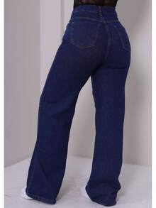 Women's Wide Leg Pants - Comfortable, Casual, Versatile, Stylish, Modern, Blogger Quality - 中等水洗藍 - 查看 2