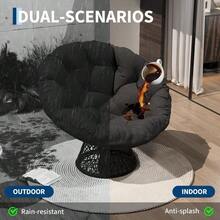 Papasan Chair, 37" Ergonomic Wicker Papasan Chair With Extra-Thick Soft Fabric Cushion, Heavy-Duty Steel Frame, 360° Swivel Base For Living Room, Bedroom & Reading Nook – All Black - B - View 3