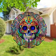 10-Inch Candy Skull 3D Stainless Steel Wind Spinner - Perfect For Halloween, Christmas And More - Multifunctional Hanging Metal Garden Art Decor, Christmas Decoration (Pendant Not Included), Random Style - A - View 8