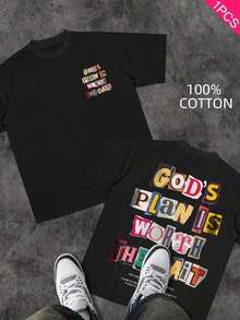 Men's Christian T-Shirt "FAITH OVER FEAR" | Psalm 118:6 Biblical Design | Inspirational Streetwear | 100% Cotton | Unisex Fit | Ideal Gift For Believers - 黑與白 - 查看 1