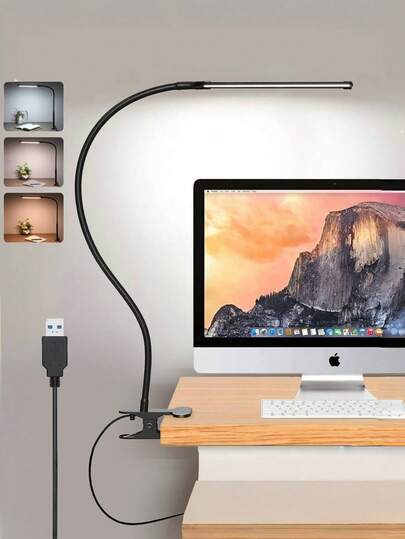 1 pièce Lampe de bureau à écran LED, lampe de table, lampe pour moniteur d'ordinateur, lampe de bureau à deux têtes, lampe à col de cygne flexible, alimentée par USB, 3 températures de couleur, éclairage lumineux, convient pour la lecture, le dessin, le bureau, l'ordinateur, l'affichage
