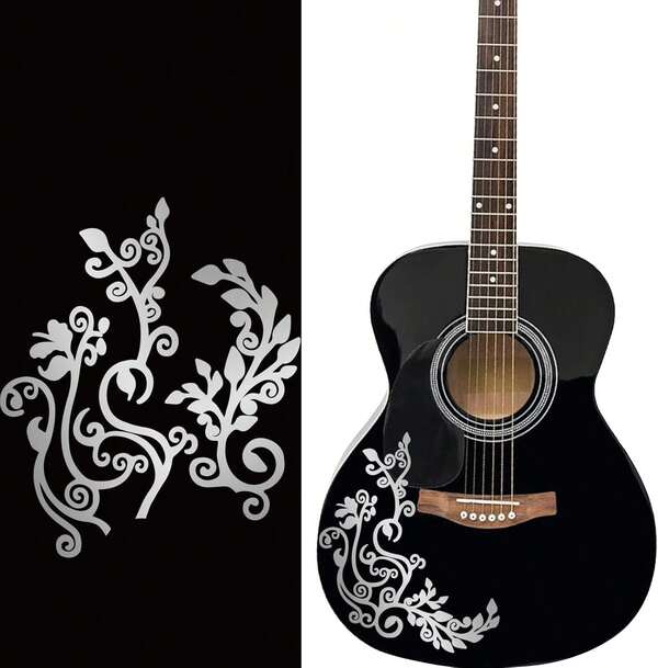 PLIGREAT 2 Pack Silver Flower Vine Guitar Guard Board Stickers Removable Guitar Decals DIY Gifts For For Bands Electric Bass Acoustic Guitars Players String Instrument Decoration Guitars Panel Sticker