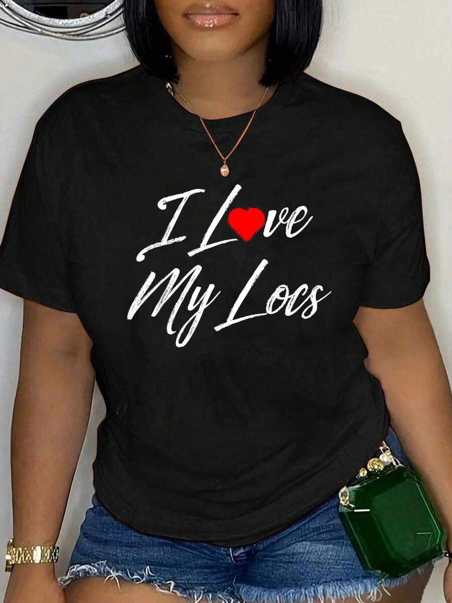 100% Cotton I Love My Locs Natural Hair T-Shirt Unisex Classic Comfort Tee Tops Oversized Crew Neck T Shirts - 黑色6 - 查看 1