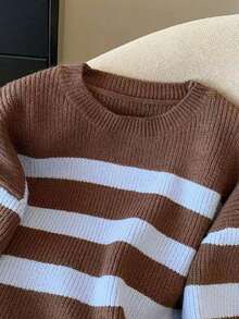Women's Striped Color-Block Sweater Top, Casual Versatile Knitwear For Autumn/Winter - Multicolor - View 4
