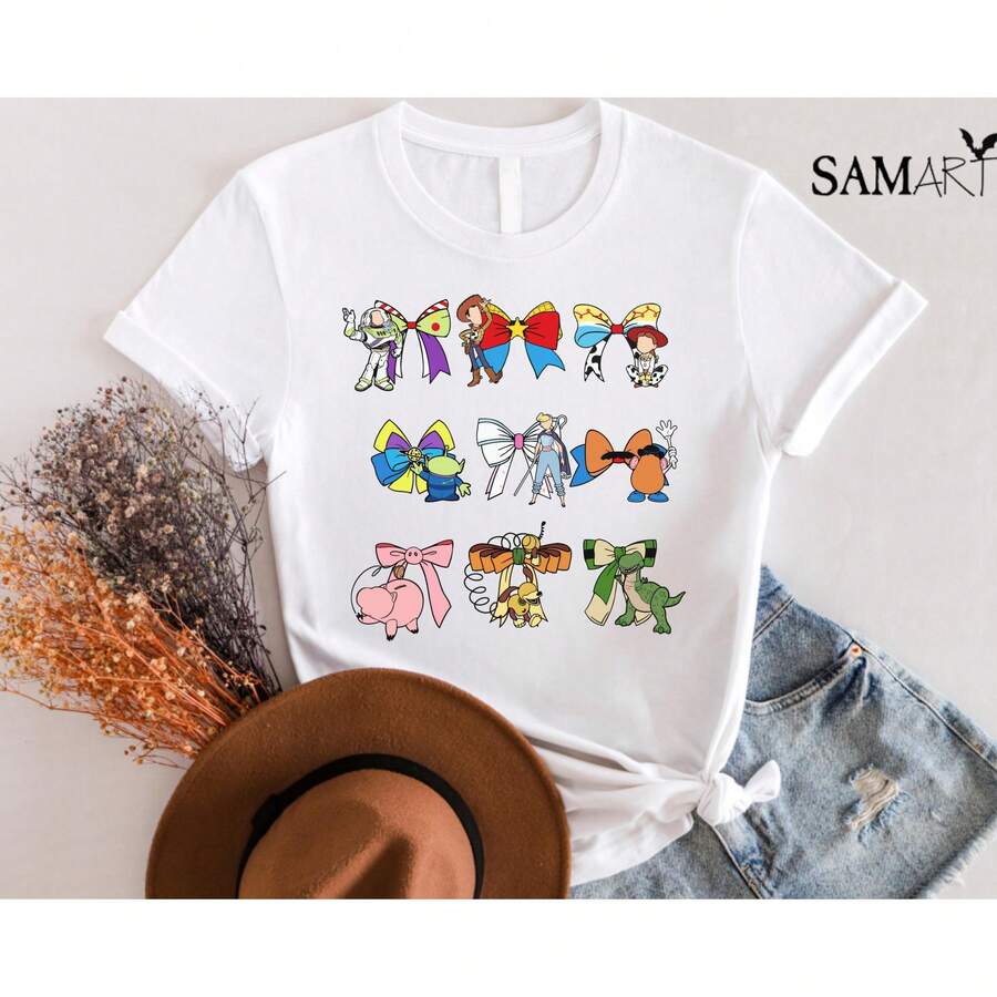 Camiseta Coquette Bows, Camiseta Bows, Camiseta Buzz Woody Jessie, Camiseta de Personajes de , camiseta blanca, suave y transpirable, una camiseta cómoda de manga corta-la elección perfecta para niños, adecuada tanto para niños como para niñas. Diseño de dibujos animados lindo, casual y sencillo. - Blanco - Ver 1