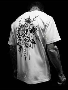 Set estivo da uomo 2026 Maglietta da uomo in stile gotico streetwear con stampa di rose spinose e filo spinato/rose - Vestibilità morbida - Scollo tondo - Top casual estivo in poliestere traspirante per stile gotico, punk, streetwear - Bianco - Visualizzare 8