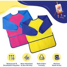 2 Pack Kids Painting Apron With Long Sleeve & 3 Pockets, Waterproof Toddler Art Smock For Age 2-8, Children Artist Apron For Craft Paint - Pink and Yellow (M) - View 7