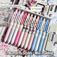 Butterfly Pattern Mini Pudding Retractable Gel Pen, 0.5mm Black Ink Smooth Writing Pen With Soft Grip, Cute Butterfly Floral Stationery For School Supplies, Study Notes, Journaling, Planner, Office Writing - A - View 2