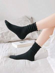 1/3/5 pares de calcetines de tobillo con volantes lindos para mujer, color negro y blanco, mezcla de poliéster y spandex, lavables a máquina - Multicolor - Ver 10
