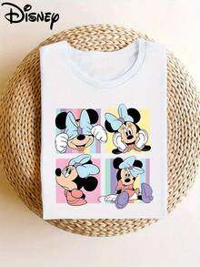 Disney Official Minnie Mouse Print Top With Soft, Elasticated Waistband And Short Sleeves | Fashionable Round Neck T-Shirt, Women's Summer Top With Cartoon Pattern - 白色 - 查看 6