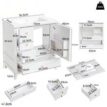 76.5 Cm Bathroom Vanity Unit With Ceramic Basin And Gold Handles – Antibacterial, With Overflow And Ample Storage – White - White - View 8