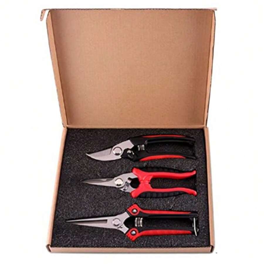 3 Tijeras de Jardinería Podadora Manual con Cuchillas de Acero Inoxidable Tijeras de Podar Tijeras de Podar Profesionales de Jardín para Podar - Rojo - Ver 1