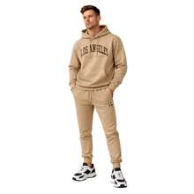 Premium Beige Printed Men's Fleece Set - Comfortable And Stylish Sweatshirt And Pants For Winter - 咖啡棕 - 查看 1