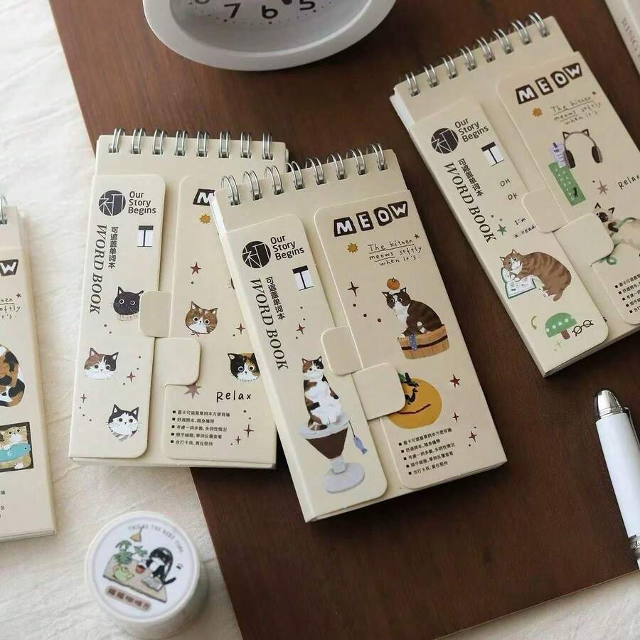 迷你螺旋词汇笔记本,12种不同款式可选,可爱卡通图案口袋单词备忘录,便携式记事本,适用于学校用品、学习、办公和日常书写 - A - 查看 1