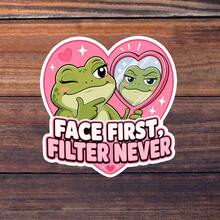 1张趣味动物表情包贴纸，3英寸“FACE FIRST, FILTER NEVER”（脸先贴脸，绝不滤镜）贴纸，适用于笔记本电脑、水瓶、日记本、手机壳 - A - 查看 9