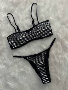 2026 New Sexy Two-Piece Bikini With High-Temperature Sequins Women's Swimsuit For Beach Vacation - Black - View 5