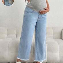 Jeans holgados y casuales con parche en la cintura para maternidad - Lavado ligero - Ver 1