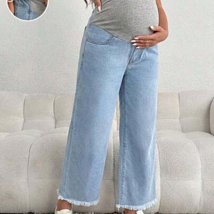 Jeans holgados y casuales con parche en la cintura para maternidad - Lavado ligero - Ver 1