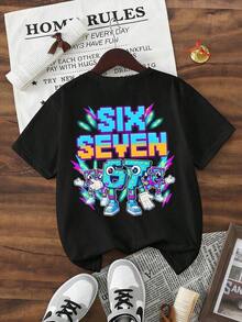 GraphicGems Boys' Basic Short Sleeve T-Shirt, Casual, Elegant, Creative, Personalized, Refreshing, Chic, Minimalist, Cool Style, With Digit 67 Football Graphic Print, Comfortable Clothing For Daily Wear, Cozy Summer And Autumn Styles, Suitable For 7 Year Olds, Graphic Clothing For Boys, Hip Hop Clothing For Boys. - 玫紅色 - 查看 4