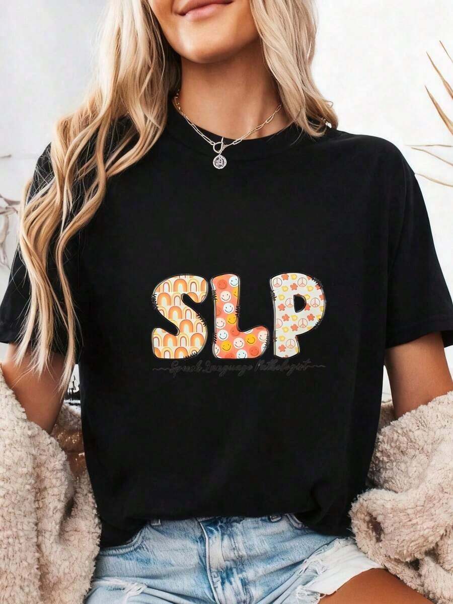 Speech-Language Pathologist (SLP) T-Shirt, Gifts For SLP, Sign Language T-Shirt, Speech-Language Pathologist T-Shirt, Gift For Speech-Language Pathologist, Language Pathology, Pure Cotton SLP T-Shirt - 黑色4 - 查看 1