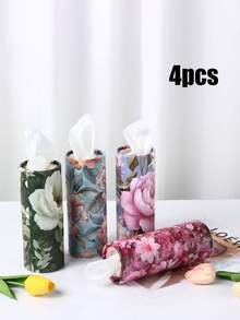 4 piezas/1 pieza Caja de pañuelos para coche, Soporte compacto y redondo para toallas de papel de coche, Patrón floral, Dispensador de pañuelos de coche fácil de usar - Multicolor - Ver 20