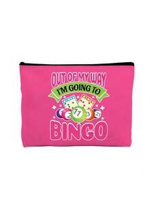 「Bingo」字母印花旅行盥洗包，卡通趣味多功能帆布包，充電器收納包，旅行必備化妝包：女孩旅行必備包，中性拉鍊包，化妝品、彩妝與旅行必備輕量收納包，適合青少年的完美禮物，生日與旅行配件，節日禮物，開學禮物 - 彩色 - 查看 15