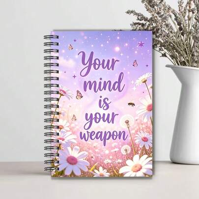 1 cuốn sổ tay A5, bìa màu hồng tím mộng mơ với họa tiết hoa cúc và bướm, gáy xoắn, thích hợp cho năm học mới, ghi chú hàng ngày, sáng tạo cảm hứng.