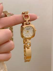 1pc Women's Gold Oval Quartz Watch, Elegant Fashion Suitable For Daily Wear, Birthday, Graduation Gift, Casual Gathering And Party - Gold - View 3