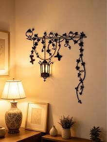 Rustic Metal Wall Decor - Vine And Lantern Design, Indoor/Outdoor Wall Decoration, Perfect For Home Gift, Outdoor Wall Decor, Nature-Inspired Design, Durable Metal Structure, Outdoor Wall Decor - A - View 8