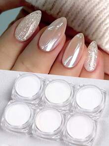 6 Colores Polvo de Uñas Blanco con Efecto Espejo Metálico, Polvo de Uñas Blanco Mágico Aurora Lunar para Arte de Uñas, Esmalte de Gel, Polvo de Hadas Iridiscente para Manicura - Multicolor - Ver 2