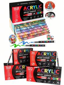 12/24/36pcs Liquid Acrylic Markers Suitable For Architecture Measurement, Marking, Painting And Highlighters, With Soft Nibs And Caps - Nibs Suitable For Calligraphy, Painting, Doodling On Paper, Canvas, Wood - Smooth Ink Flow For Artists, Hobbyists And Office Use - Portable Markers (Random Colors) - A - View 2