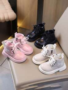 1 Pair Little Girls Little Boys Soft Sole Anti-Slip Fashion Versatile Outdoor Casual Sports Embroidered Leather Shoes Suitable For Spring And Autumn - White - View 1