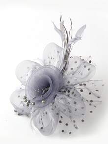 Fascinators Hat Flower Mesh Ribbons On A Headband And A Clip Tea Party Headwear For Girls And Women - Light Grey - View 4
