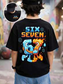 GraphicGems Boys' Basic Short Sleeve T-Shirt, Casual, Elegant, Creative, Personalized, Refreshing, Chic, Minimalist, Cool Style, With Digit 67 Football Graphic Print, Comfortable Clothing For Daily Wear, Cozy Summer And Autumn Styles, Suitable For 7 Year Olds, Graphic Clothing For Boys, Hip Hop Clothing For Boys. - 灰色 - 查看 1