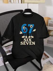 GraphicGems Boys' Basic Short Sleeve T-Shirt, Casual, Elegant, Creative, Personalized, Refreshing, Chic, Minimalist, Cool Style, With Digit 67 Football Graphic Print, Comfortable Clothing For Daily Wear, Cozy Summer And Autumn Styles, Suitable For 7 Year Olds, Graphic Clothing For Boys, Hip Hop Clothing For Boys. - 藍白色 - 查看 3