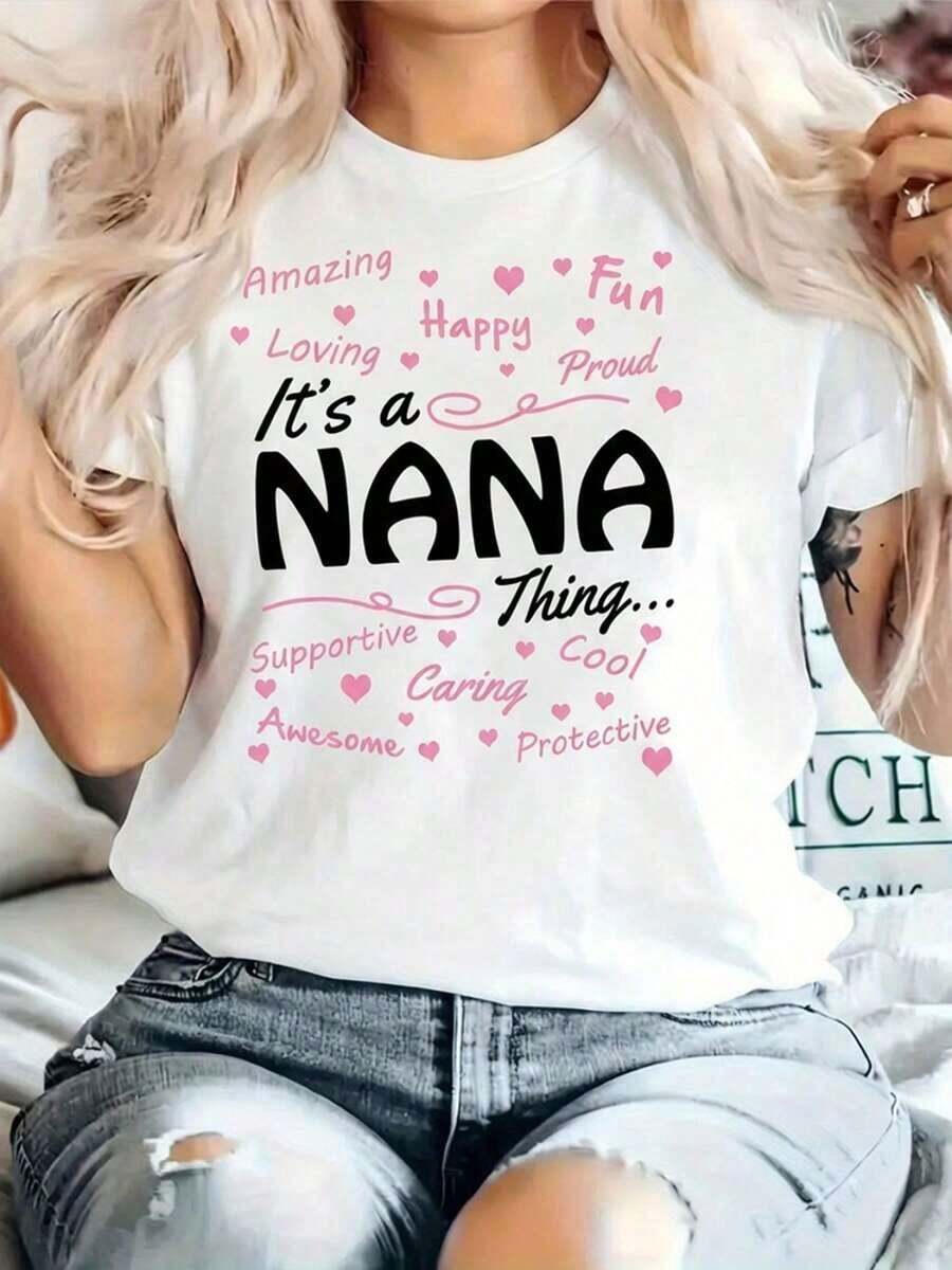 Women's Casual Printed T-Shirt, Round Neck, Short Sleeve, Slightly Stretchy Fabric, Regular Fit, Comfortable Top For All Seasons, Women's Clothing - 白色 - 查看 1